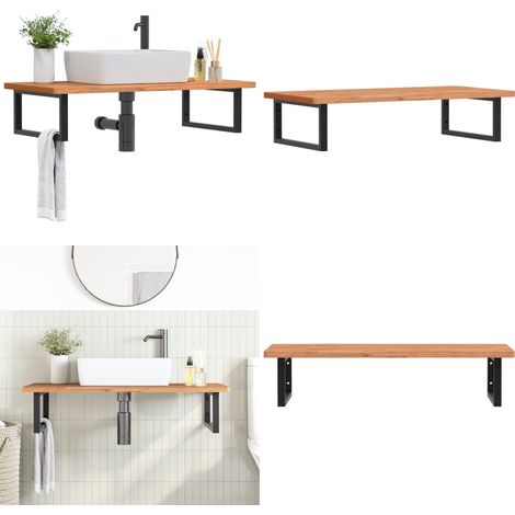 Waschbeckenregal Wandmontage Stahl und Massivholz Buche - Wandmontage - Holz Waschtisch (1/5)