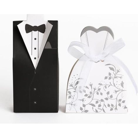 100x Boîte à dragées 50 couples Marié + Mariée Bonbonnière Cadeau Faveur pour Mariage 9 (1/4)