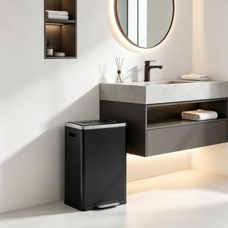 Cubo de basura de cocina de 2 compartimentos, 2 x 20 L, accionamiento por pedal, tapa con cierre suave, dimensiones 40 x 34,8 x 59 cm (1/5)