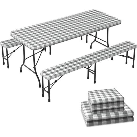 Vounot – Lot de 3 nappes élastiques en vinyle imperméable – Doublure flanelle – Housse pour table 183x76cm et banc 183x30cm