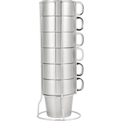 Ensemble de tasses à café en acier inoxydable double paroi anti-échaudure, empilables, avec support de rangement inclus (1/5)