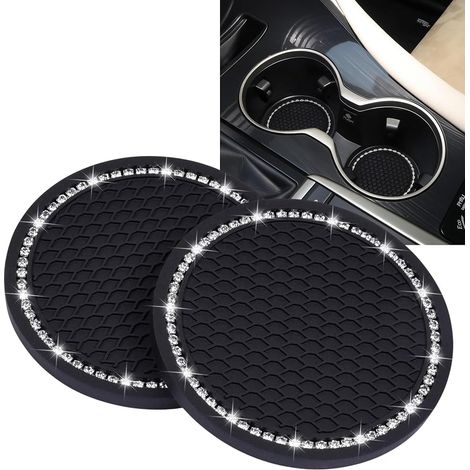 Confezione da 2 tappetini portabicchieri per auto neri, universali, in silicone con texture integrata. (1/5)