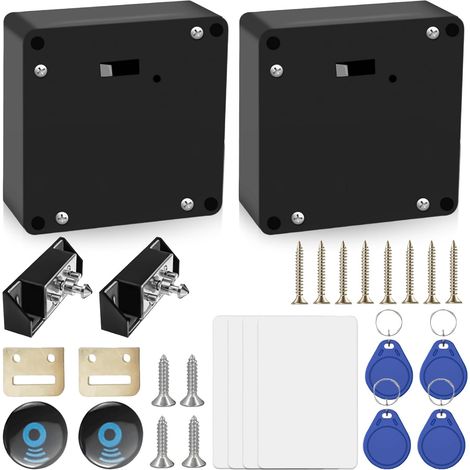 Lot de 2 serrures électroniques pour armoire : serrure RFID, serrure de tiroir intelligente avec 2 porte-clés et 2 cartes RFID, verrous cachés pour armoire à double porte, tiroir et armoire en (1/5)