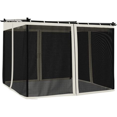 Une pergola avec des côtés en maille beige, de 3 x 3 mètres, en acier. (1/2)