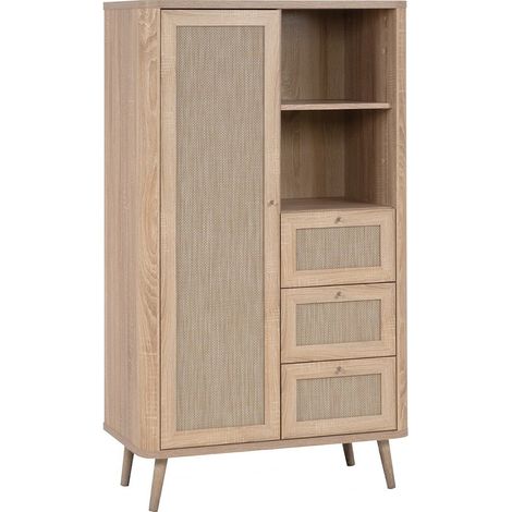 Calicosy – Buffet haut 81.1x40x141 cm – Cannage en rotin synthétique – Structure en panneaux de particules – Couleur naturelle (1/5)