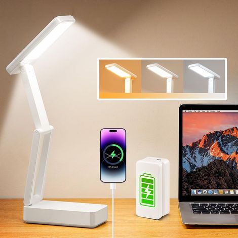 Lampe LED Rechargeable Sans Fil Pliable Portable Lampe de Table Pliable 6000mAh, 3 Couleurs Lumière Dimmable Pour Bureau et Chevet (1/5)