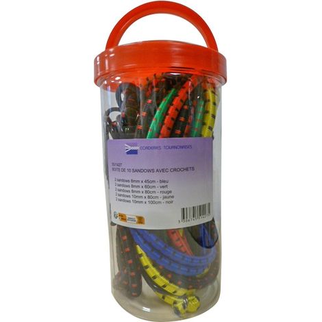Lot de 10 sandows sur crochets - 8 à 10 mm - 0.45 à 1 m - couleurs assorties - CORDERIES TOURNONAISES (1/5)