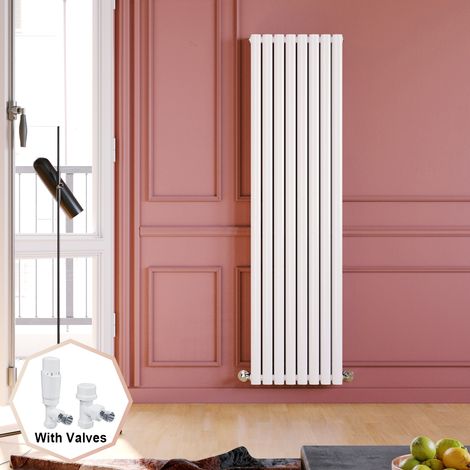 ELEGANT 1800 x 480 mm Designer White Vertical Column Radiator High Heat Output Double Oval Panel Heater Radiators + White Thermostatic Radiator Valves (1/5)