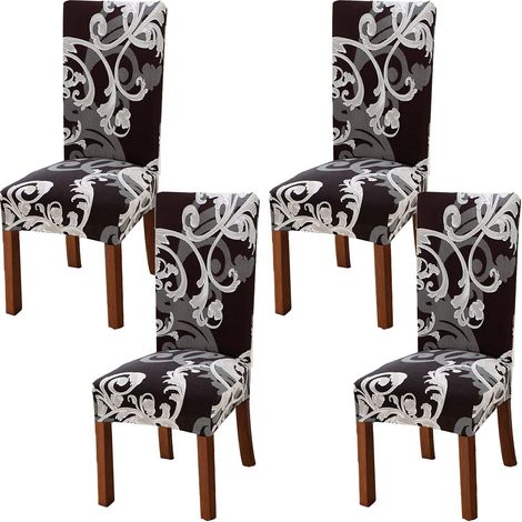Stuhlhussen 4er-Set dunkelbraune Blumen Hochlehner Schaukelstuhl Esszimmerstuhl Freischwinger Esszimmerstuhlhussen Stretch-Elasthan-Schutzhussen Elastische Schutzhülle (1/5)