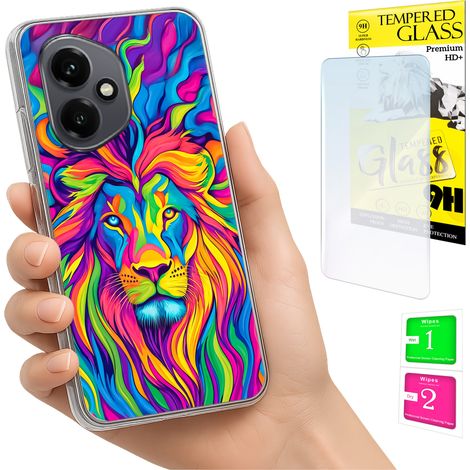 Custodia per Honor X7d / 400 Smart Photo Case Lion Back + vetro 9H (1/5)