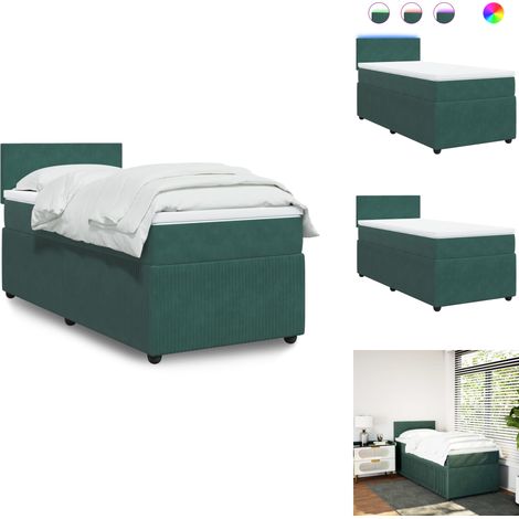 Boxspringbett mit Matratze Dunkelgrün 80x200 cm Samt - Boxspringbett - Doppelbett - Samtbett - Grünes Bett - LED Beleuchtung (1/5)