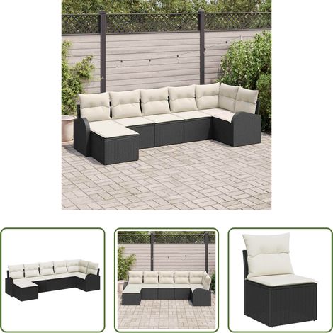 Poly Rattan - Sofa Set mit Kissen mit Speicher 7 pcs Schwarz Poly-Rattan (1/5)
