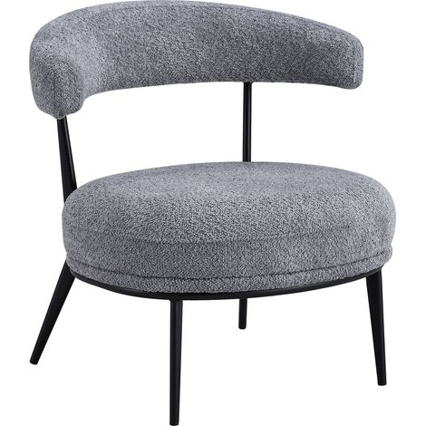 Home Heavenly® - Pack 2 Butacas ASIS, tapizadas en tela tipo Teddy, diseño moderno y patas metálicas negras, 70x66x69cm. Color: Gris (1/5)