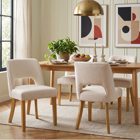 Chaise salle a manger lot de 4 lin beige pieds bois OKMYHOME (1/5)