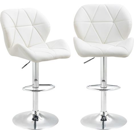 Set 2 sgabelli da bar altezza regolabile, pelle PU, base metallo, schienale e poggiapiedi, 51,5x57,5x93-114,5 cm, bianco