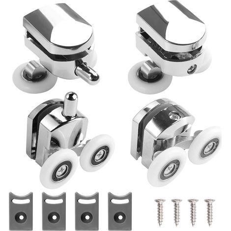 4 Pièces Roulette Porte Coulissante Douche, 25mm Ajustables Dual Rouleau Roulette Porte de Douche, Convient au Verre de 4 à 6mm, Roulettes Portes de Douches Coulissante (2 Supérieurs et 2 Inférieurs) (1/5)