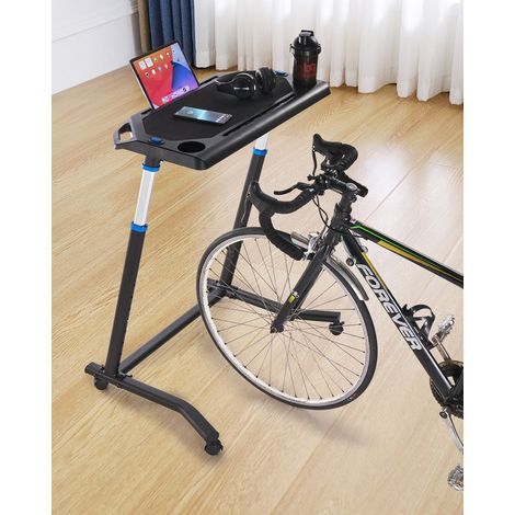 Bureau de Vélo Pliable & Mobile, Support d'Entraînement Multifonctionnel avec Roues Verrouillables, Surface Antidérapante à Fentes Multiples, Poignée Intégrée, Idéal pour Bureau à Domicile et Fitness (1/5)