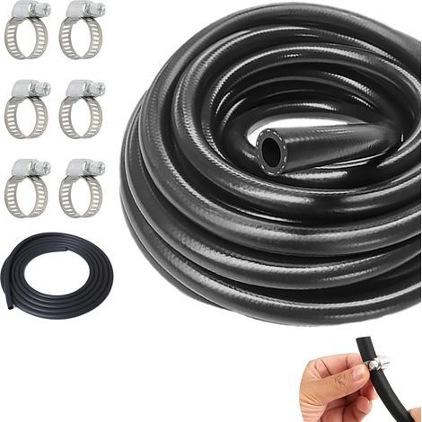 1M Tuyau D'essence, Durite Essence, 6mm Diamètre Intérieur Gasoil, Carburant Avec 6 Colliers Essence Inox 304, Nitrile Renforcé, Kit Moto Voiture Scooter Tondeuse - (1/5)