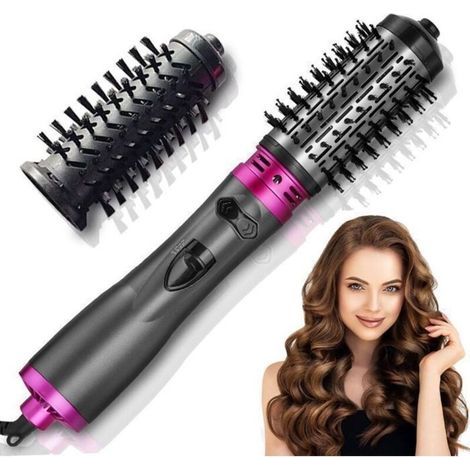 Spazzola asciugacapelli rotante 2 in 1 (rosso rosa/grigio) per capelli corti - Motore silenzioso senza spazzole da 1000 W - 3 velocità, per tutti i tipi di capelli (1/5)