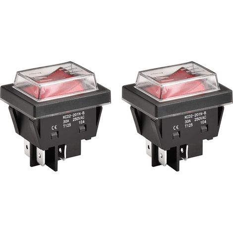 High Current Toggle Switch, 30A 250VAC, ON-OFF 2 Positions, DPST, 4 Terminals, Red Light, T125, With Waterproof Cover (2, Red) (1/5)