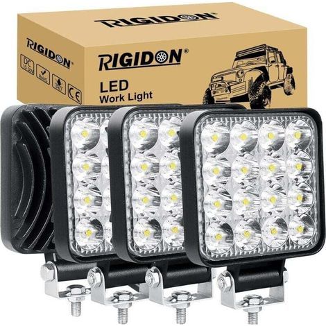 4 Pcs Carré phare de travail led, 3.3 pouces mini 48W 12V lampe, projecteurs lumière feux feu antibrouillard (1/5)