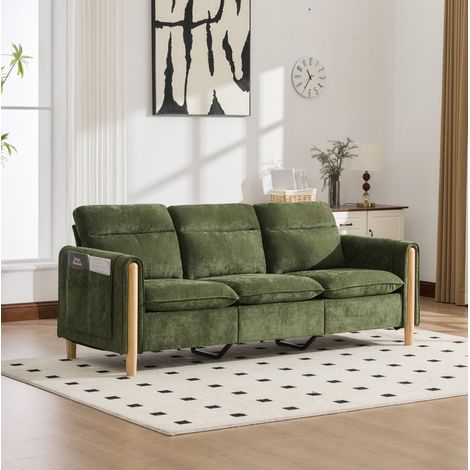 Sofá esquinero 3 plazas de chenilla con otomana de almacenaje reversible verde OKMYHOME (1/5)