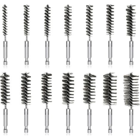 Brosse Cylindrique, 14 Pièces Brosse metallique pour Perceuse, Brosse de Nettoyage en Acier Inoxydable, Brosse de Trou de 8 mm à 25 mm, Brosse Metallique pour Perçage, Meulage, Ébavurage (1/5)