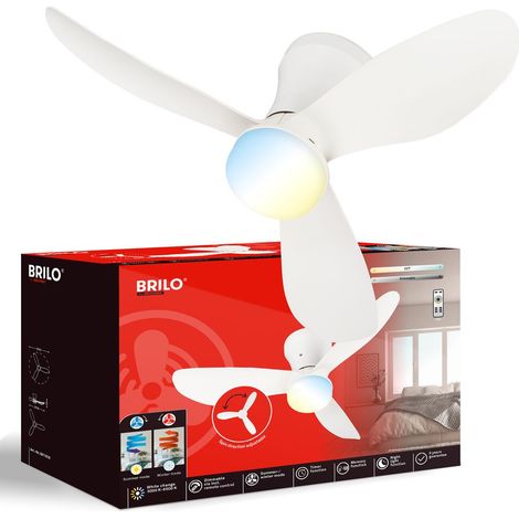 Ventilateur de plafond télécommande, Blanc, Ø78x26cm 15W 2050lm 3000K-6500K blanc chaud à blanc lumière du jour moteur DC noir - Ventilateur lampe chambre salon