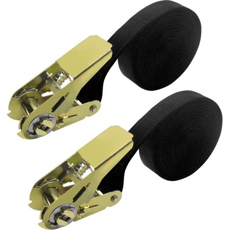 Lot de 2 Sangles d'Arrimage à Cliquet 6 m 800 kg Noir pour Moto Voiture Remorque Maison (1/4)