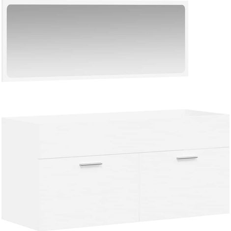 vidaXL Mobile da Bagno con Specchio Bianco in Legno Multistrato