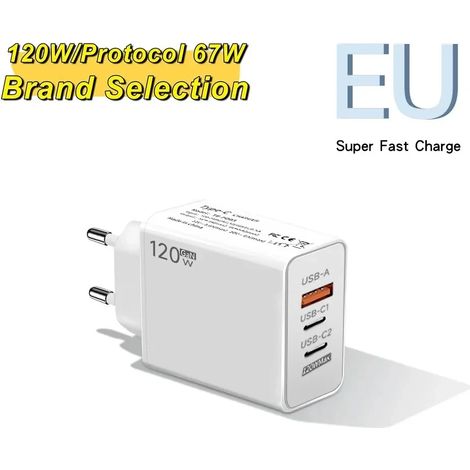 Chargeur rapide 120 W PD QC3.0 à 3 ports USB-C, chargeur mural multi-appareils pour iPhone 15 et 16 pouces, Samsung et Xiaomi (livraison directe) (1/5)