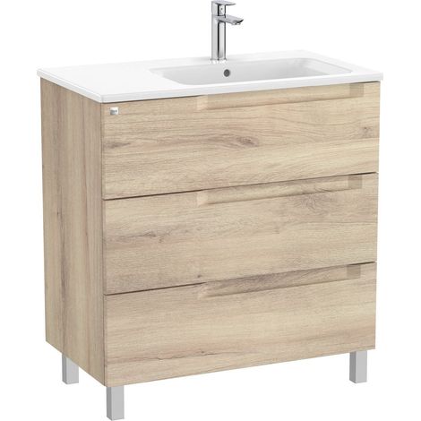 Pack Unik Meuble 3 tiroirs + lavabo à droite ALEYDA - ROCA Couleur : Bois Beige - Dimensions : 805x460x740 mm (1/2)