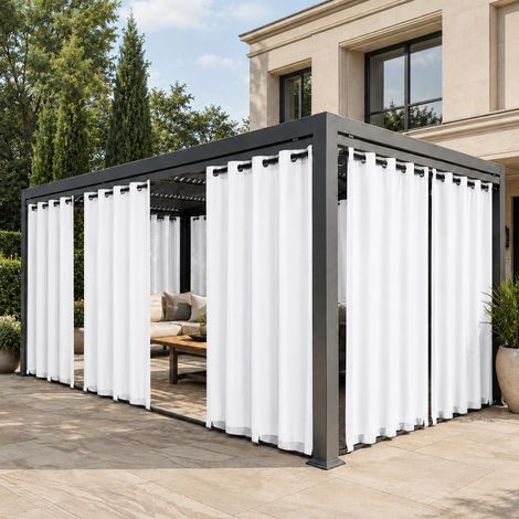 Lot de 4 rideaux d'extérieur résistants aux intempéries, imperméables, avec œillets et passants inférieurs, opaques, protection solaire, brise-vue pour balcon, terrasse, pergola - 132 x 213 (1/5)