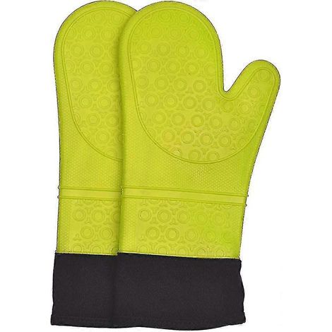 Gants de cuisine en silicone, double manique verte résistante à la chaleur jusqu'à 500 degrés, extra longs, pour la cuisson, la pâtisserie, les grillades, le barbecue et le micro-ondes. (1/5)