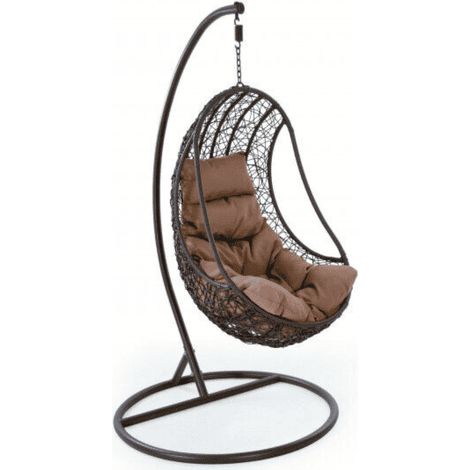 POLTRONA SEDIA PENSILE DONDOLO SOSPESA IN POLYRATTAN MARRONE GIARDINO CON CUSCINO 310v