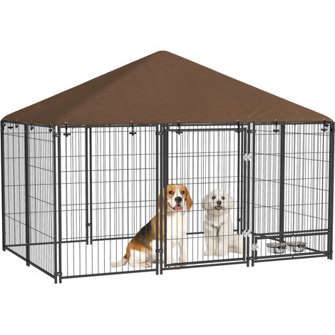 Hundehütte aus Oxford-Stahl für den Außenbereich, inklusive Futternapfständer, wasserdichtes Dach, geräumiger Bereich für große Hunde, wetterbeständig, einfache Montage.