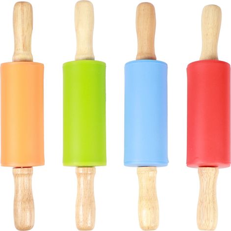 Mini-Nudelhölzer aus Holz mit Griff und antihaftbeschichteter Silikonoberfläche zum Kochen und Backen für Kinder (1/5)