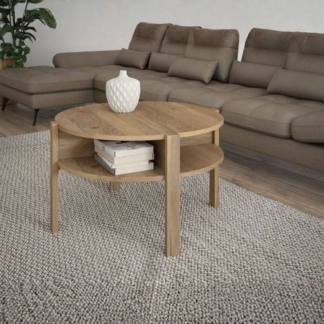 Tavolino da salotto Aura rotondo 74 cm con ripiano inferiore colore rovere medio (1/4)