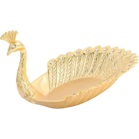Peacock Fruit Plate Elegant Metal Serving Tray Table Centerpiece