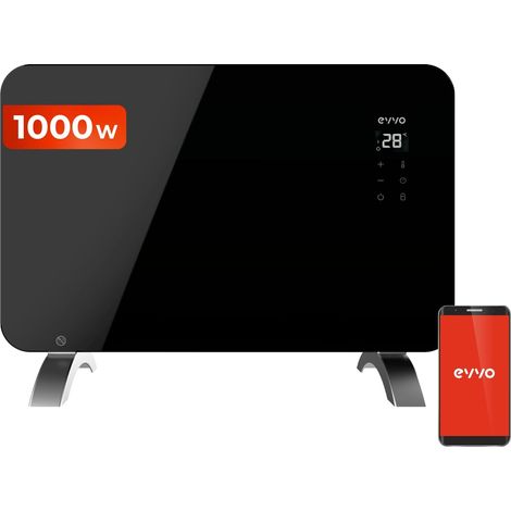 EVVO Convettore C Vetro Wifi Radiatore, 1000 W, Touch screen, Telecomando, Timer, Stand a Piedi (1.000 W (1/5)