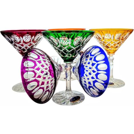 Copas de martini de cristal de colores de 110 ml - Juego de 6, hechas a mano con diseño de celosía de olivo, MaRika (1/5)