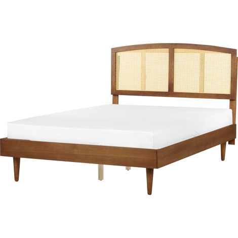 Cama con somier de listones de madera clara de caucho con cabecero estilo rústico minimalista 140 x 200 cm Varzy