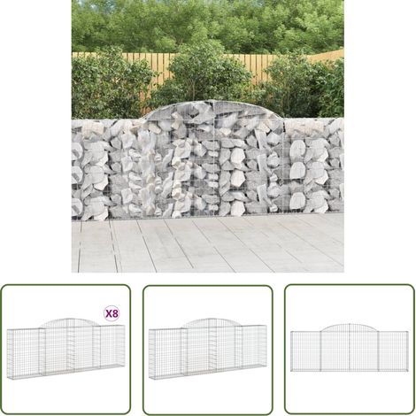 The Living Store Paniers à gabions arqués 8 pcs 300x30x100/120 cm fer galvanisé - Panier Gabion - Mur Gabion - Clôture Gabion - Décoration Jardin - Barrieres Jardin (1/5)