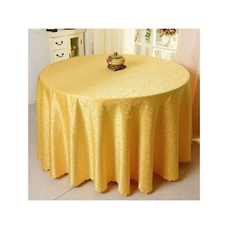 Nappe ronde infroissable, douce et résistante à la chaleur et aux taches, en polyester, facile d'entretien, 180 cm de diamètre, couleur or. (1/3)