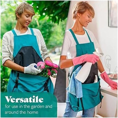 Tablier de jardin réglable, tablier de travail en toile avec poches, tablier de jardinage imperméable pour cuisine récolte horticole sac fruits légumes pour homme et femme, 80 cm (1/5)