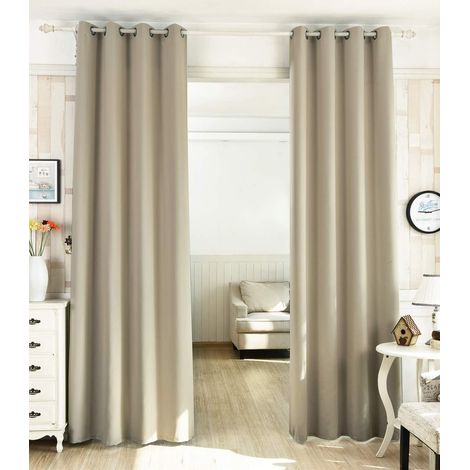 WOLTU Gardinen Vorhang Blickdicht mit Ösen, Leichter und weicher Verdunklungsvorhang Wärmeisolierend Ösenschal, Thermovorhang Kälteschutz für Wohnzimmer Schlafzimmer Kinderzimmer, 135x245 cm Sand (1/5)