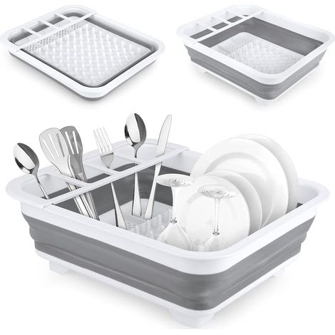 Egouttoir Pliable, Égouttoir à Vaisselle Pliable Plateau de Rangement, Egouttoir Vaisselle Plastique pour Cuillères, Fourchettes et Assiettes (1/5)