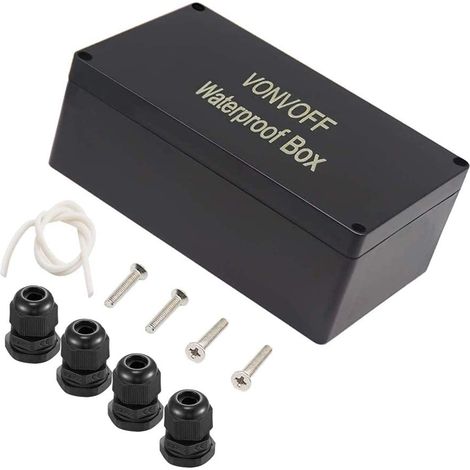 Boîte de dérivation,IP65 ABS Boîtier de projet électrique,boitier electrique etanche,Boîtier avec 4pcs x M16 presse-étoupe (158x90x60mm,Black) (1/5)