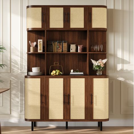 Aparador (120x20x180 cm), con 8 puertas, diseño moderno, MDF, nogal (1/5)