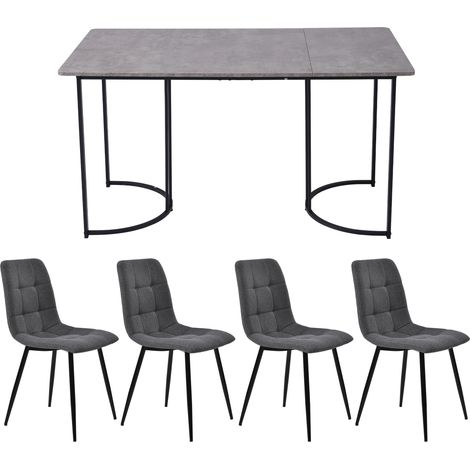 Ensemble table et chaises, 5 pièces, 1 table + 4 chaises, métal et tissu effet lin, gris foncé (1/5)